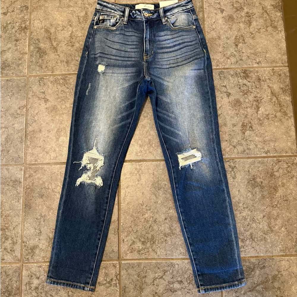 KanCan Medium Blue Mom High Waist Relaxed Thigh Distressed Jeans